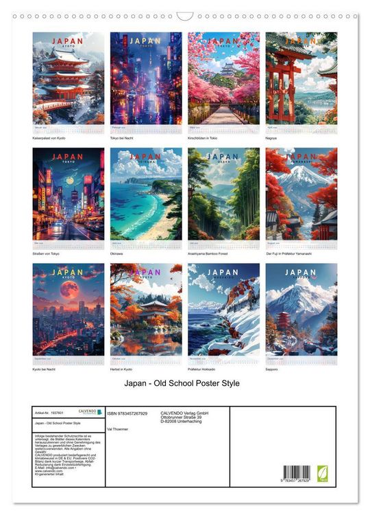 Produktbild: Japan - Old School Poster Style (Wandkalender 2026 DIN A2 hoch), CALVENDO Monatskalender