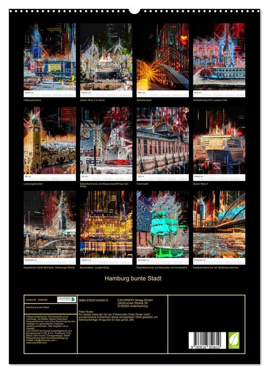 Produktbild: Hamburg bunte Stadt (Wandkalender 2026 DIN A2 hoch), CALVENDO Monatskalender