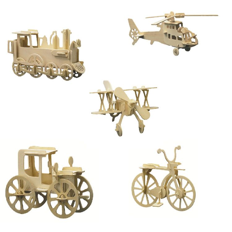 Produktbild: PEBARO 850 - Holzbausatz Technik-Set (Lokomotive, Fahrrad, Hubschrauber, Oldtimer, Doppeldecker), 5 Holzkonstruktionen zum Zusammenstecken