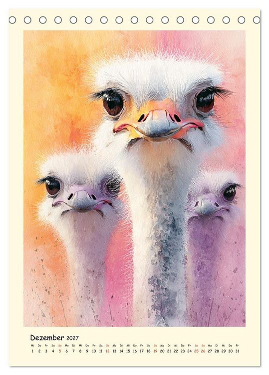 Produktbild: Strau&szlig;e. Afrikas gro&szlig;e Laufv&ouml;gel in Aquarelloptik (Tischkalender 2027 DIN A5 hoch), CALVENDO Monatskalender