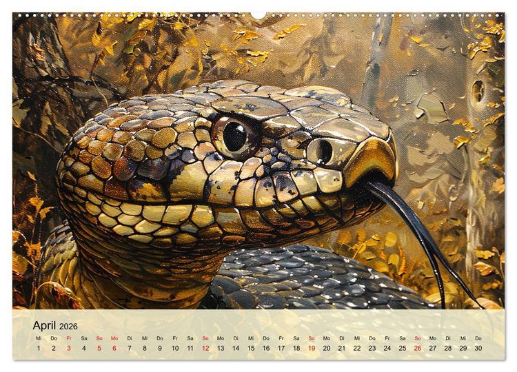 Produktbild: Schlangen. Faszination Reptilien. Kunstvolle Paintings (Wandkalender 2026 DIN A2 quer), CALVENDO Monatskalender