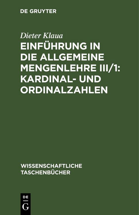 Produktbild: Einf&uuml;hrung in die Allgemeine Mengenlehre III/1: Kardinal- und Ordinalzahlen