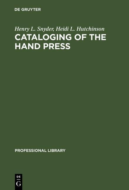 Produktbild: Cataloging of the Hand Press