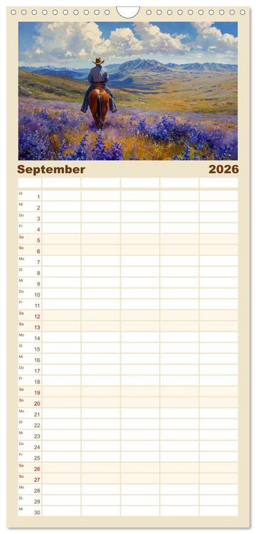 Produktbild: Familienplaner 2026 - Pferde, Staub und Freiheit mit 5 Spalten (Wandkalender, 21 x 45 cm) CALVENDO