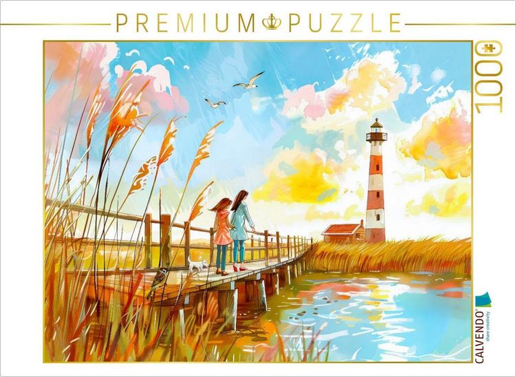 Produktbild: CALVENDO Puzzle Spaziergang mit Mutter und Kind zum Leuchtturm | 1000 Teile Lege-Gr&ouml;&szlig;e 64x48cm Foto-Puzzle f&uuml;r gl&uuml;ckliche Stunden