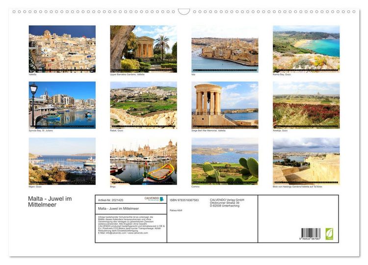Produktbild: Malta - Juwel im Mittelmeer (Wandkalender 2026 DIN A2 quer), CALVENDO Monatskalender