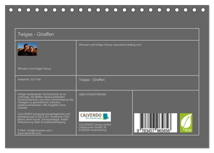 Produktbild: Twigas - Giraffen (Tischkalender 2026 DIN A5 quer), CALVENDO Monatskalender