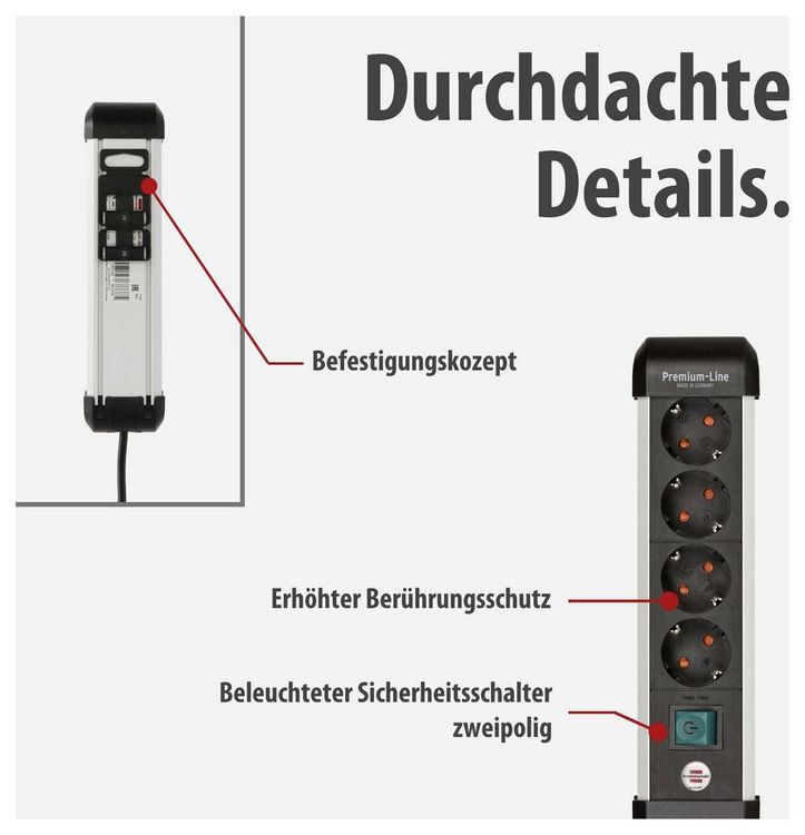 Produktbild: Brennenstuhl 1391030400 Steckdosenleiste mit Schalter Silber, Schwarz Schutzkontakt 1St.