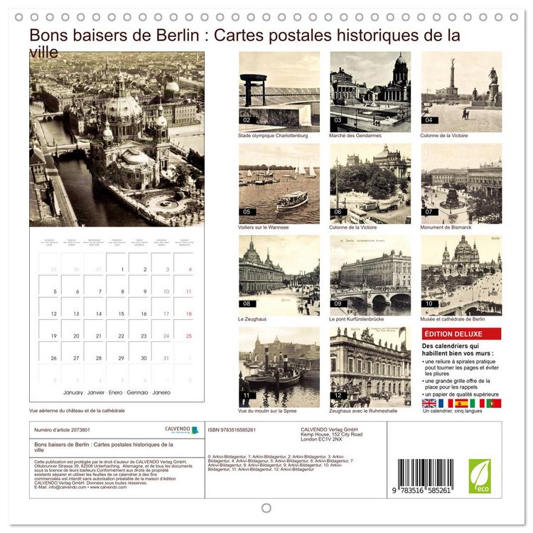 Produktbild: Bons baisers de Berlin : Cartes postales historiques de la ville (Calendrier mural carr&eacute; 2026 30x30 cm) Calendrier double avec une page pour vos prises de notes