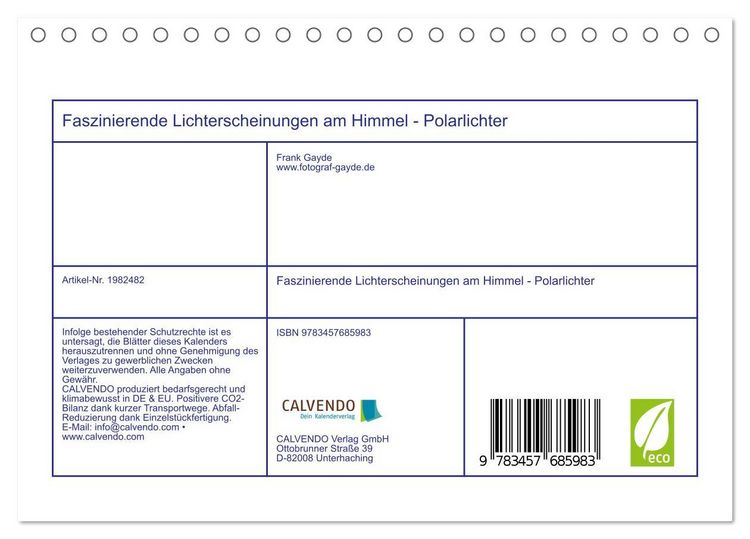 Produktbild: Faszinierende Lichterscheinungen am Himmel - Polarlichter (Tischkalender 2026 DIN A5 quer), CALVENDO Monatskalender