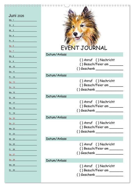 Produktbild: B-DAY PLANER - Aquarell Hunderassen - F&uuml;r Termine, Geschenke, Eventdetails & mehr (hochwertiger Premium Wandkalender 2026 DIN A2 hoch), Kunstdruck in Hochglanz