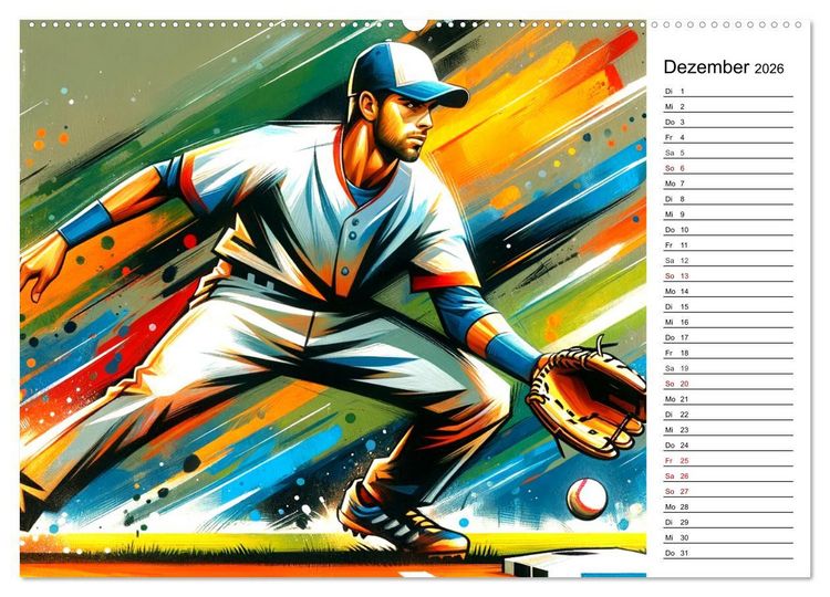 Produktbild: Baseball Acryl - Zwischen Realit&auml;t und KI Visionen (Wandkalender 2026 DIN A2 quer), CALVENDO Monatskalender