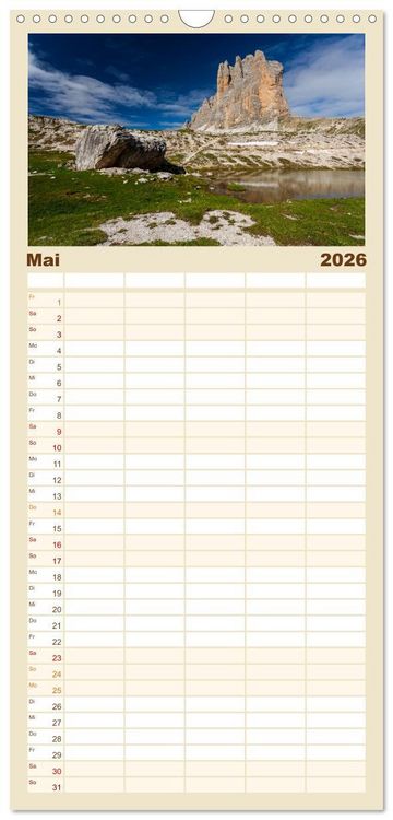 Produktbild: Familienplaner 2026 - Drei Zinnen. Sextner Dolomiten mit 5 Spalten (Wandkalender, 21 x 45 cm) CALVENDO