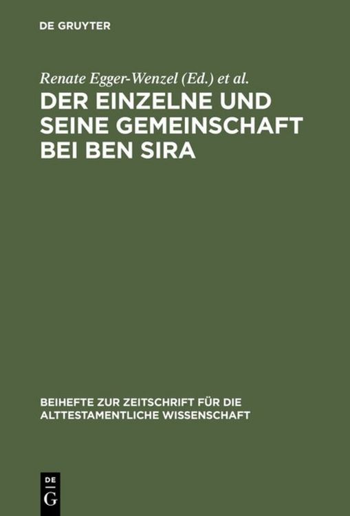 Produktbild: Der Einzelne und seine Gemeinschaft bei Ben Sira