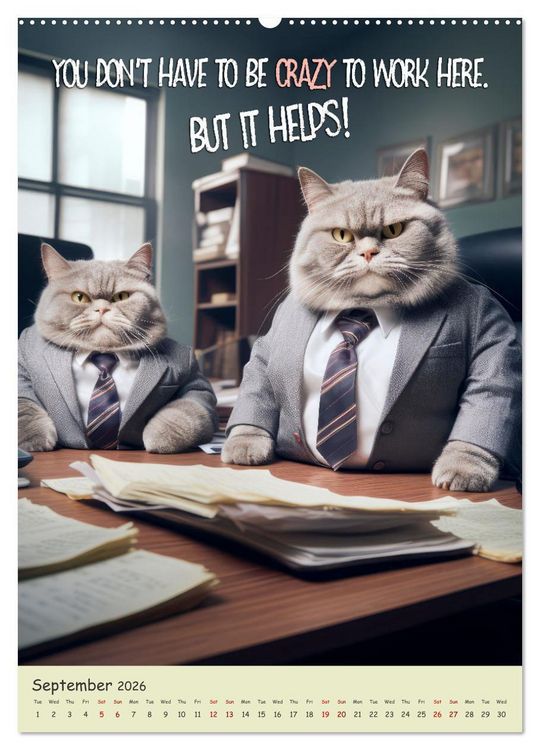 Produktbild: LUNATIC CATS Enjoy hilarious and wacky sayings (Wall Calendar 2026 DIN A2 portrait), CALVENDO 12 Month Wall Calendar
