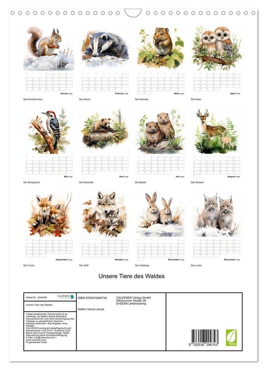 Produktbild: Unsere Tiere des Waldes (Wandkalender 2026 DIN A3 hoch), CALVENDO Monatskalender