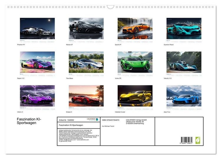 Produktbild: Faszination KI-Sportwagen (Wandkalender 2026 DIN A2 quer), CALVENDO Monatskalender