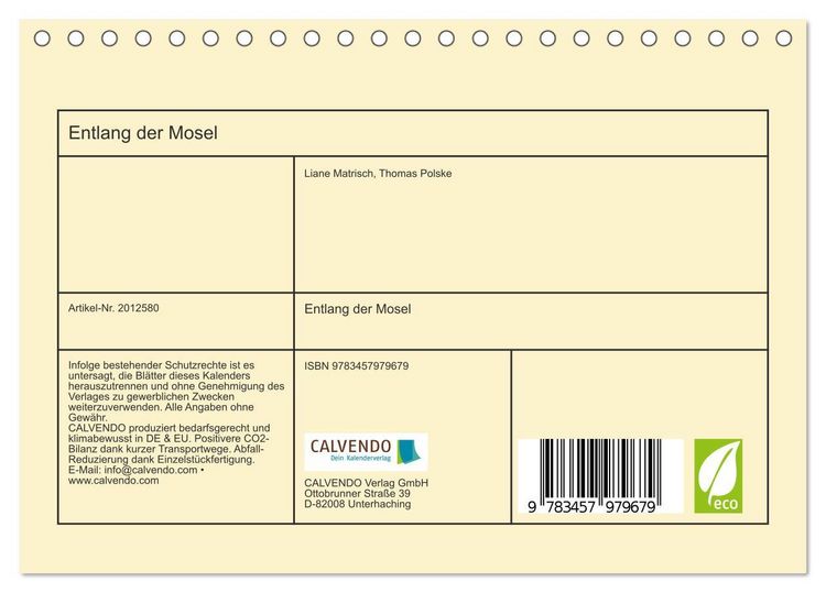Produktbild: Entlang der Mosel (Tischkalender 2026 DIN A5 quer), CALVENDO Monatskalender