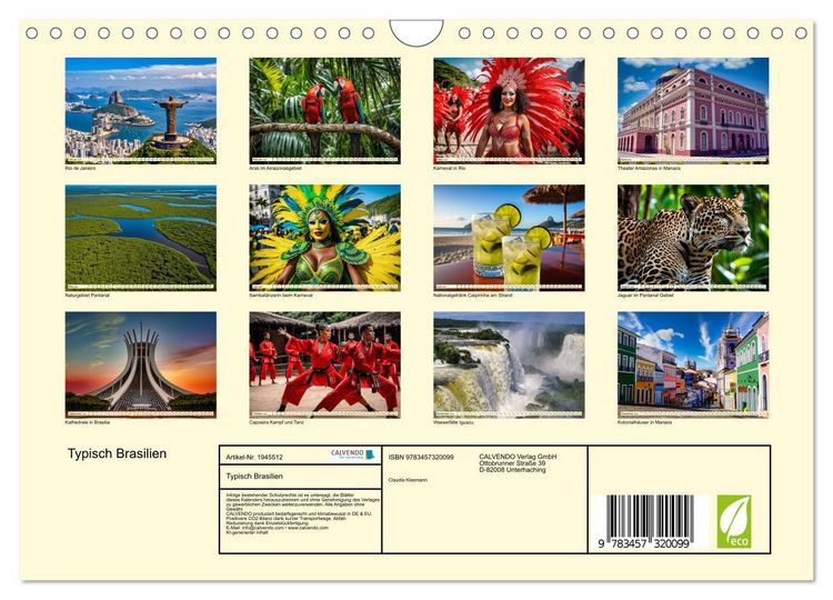 Produktbild: Typisch Brasilien (Wandkalender 2026 DIN A4 quer), CALVENDO Monatskalender