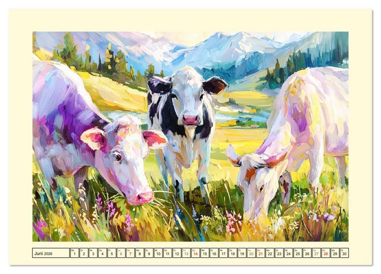 Produktbild: Almseelen im Licht der Berge. Charmante K&uuml;he in kunstvoller &Ouml;loptik (Wandkalender 2026 DIN A3 quer), CALVENDO Monatskalender