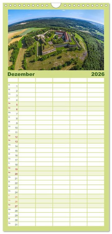 Produktbild: Familienplaner 2026 - Meine Heimat von oben ... Luftaufnahmen vom Fr&auml;nkischen Seenland mit 5 Spalten (Wandkalender, 21 x 45 cm) CALVENDO
