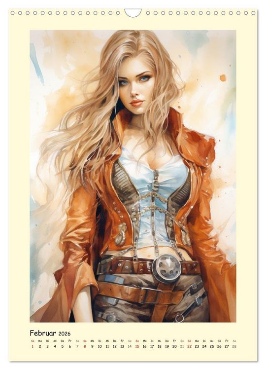 Produktbild: Sch&ouml;ne Steampunk Girls. Retro-&Auml;sthetik im Aquarell-Stil (Wandkalender 2026 DIN A3 hoch), CALVENDO Monatskalender