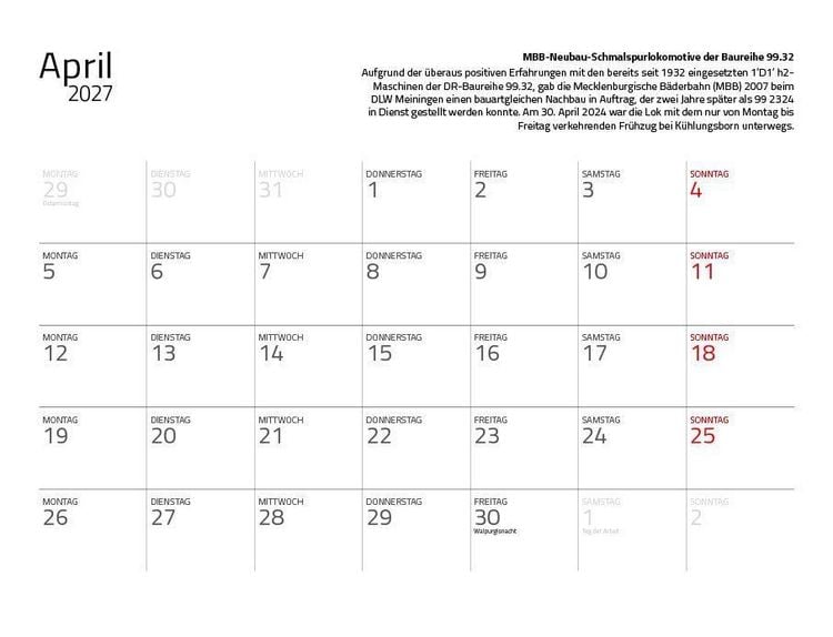 Produktbild: Dampfloks in Farbe 2027 Eintragkalender