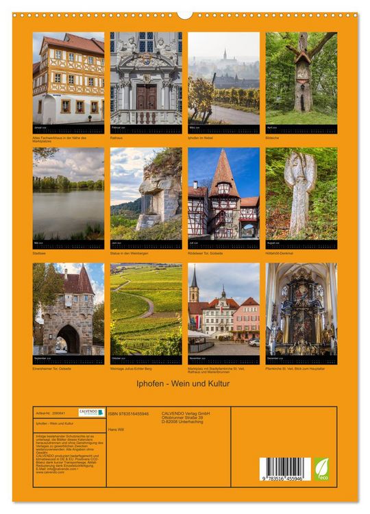 Produktbild: Iphofen - Wein und Kultur (hochwertiger Premium Wandkalender 2026 DIN A2 hoch), Kunstdruck in Hochglanz