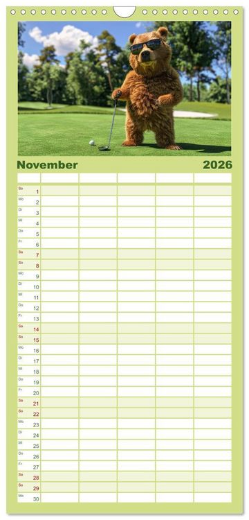 Produktbild: Familienplaner 2026 - Der tierisch lustige Golfkalender mit 5 Spalten (Wandkalender, 21 x 45 cm) CALVENDO