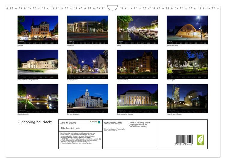 Produktbild: Oldenburg bei Nacht (Wandkalender 2026 DIN A3 quer), CALVENDO Monatskalender
