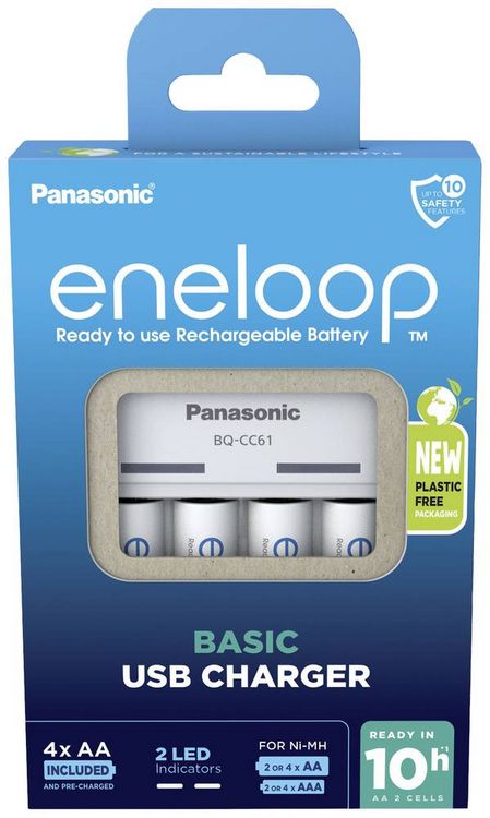Produktbild: Panasonic BQ-CC61 + eneloop AA Rundzellen-Ladeger&auml;t NiMH Micro (AAA), Mignon (AA)