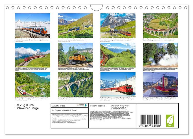 Produktbild: Im Zug durch Schweizer Berge (Wandkalender 2026 DIN A4 quer), CALVENDO Monatskalender