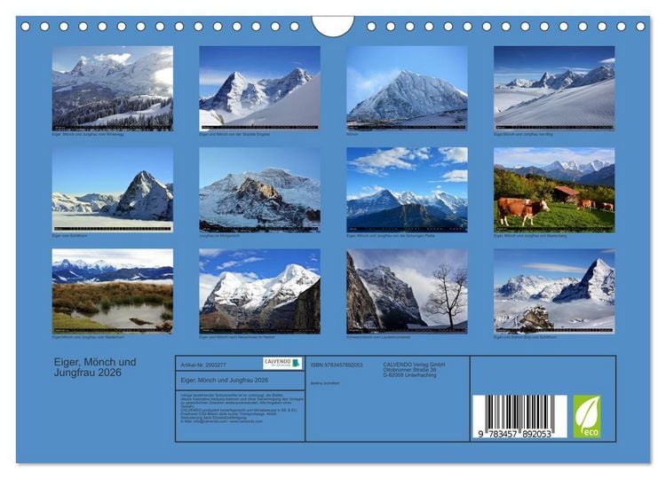 Produktbild: Eiger, M&ouml;nch und Jungfrau 2026 (Wandkalender 2026 DIN A4 quer), CALVENDO Monatskalender