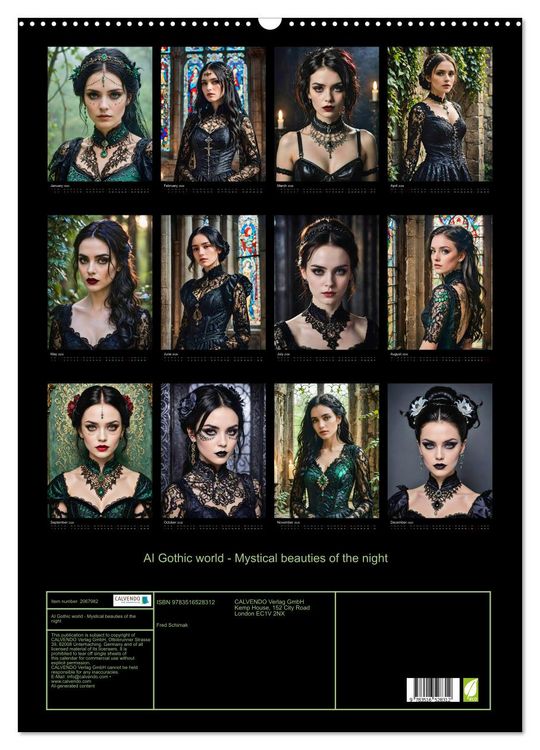 Produktbild: AI Gothic world - Mystical beauties of the night (Wall Calendar 2026 DIN A2 portrait), CALVENDO 12 Month Wall Calendar