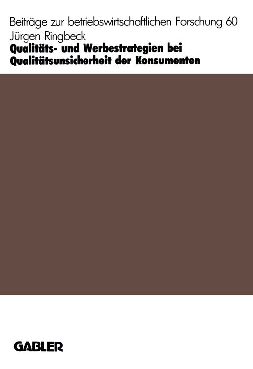 Produktbild: Qualit&auml;ts- und Werbestrategien bei Qualit&auml;tsunsicherheit der Konsumenten