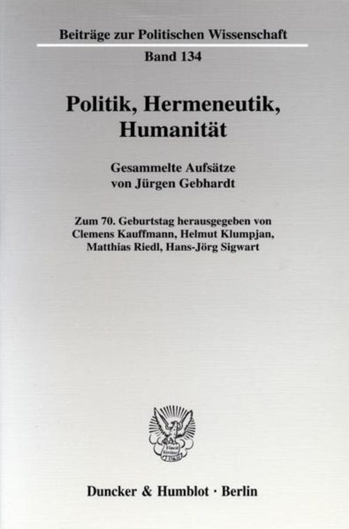 Produktbild: Politik, Hermeneutik, Humanit&auml;t.