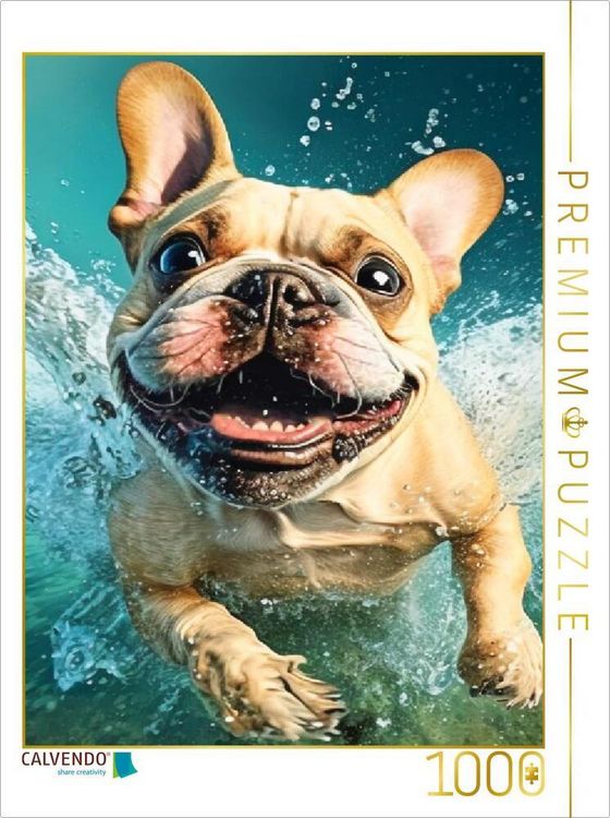 Produktbild: CALVENDO Puzzle Franz&ouml;sische Bulldogge im Wasser | 1000 Teile Lege-Gr&ouml;&szlig;e 64x48cm Foto-Puzzle f&uuml;r gl&uuml;ckliche Stunden