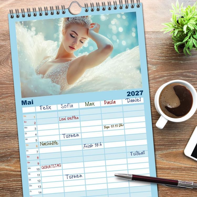 Produktbild: Familienplaner 2027 - Ballerinas in Diamanten mit 5 Spalten (Wandkalender, 21 x 45 cm) CALVENDO