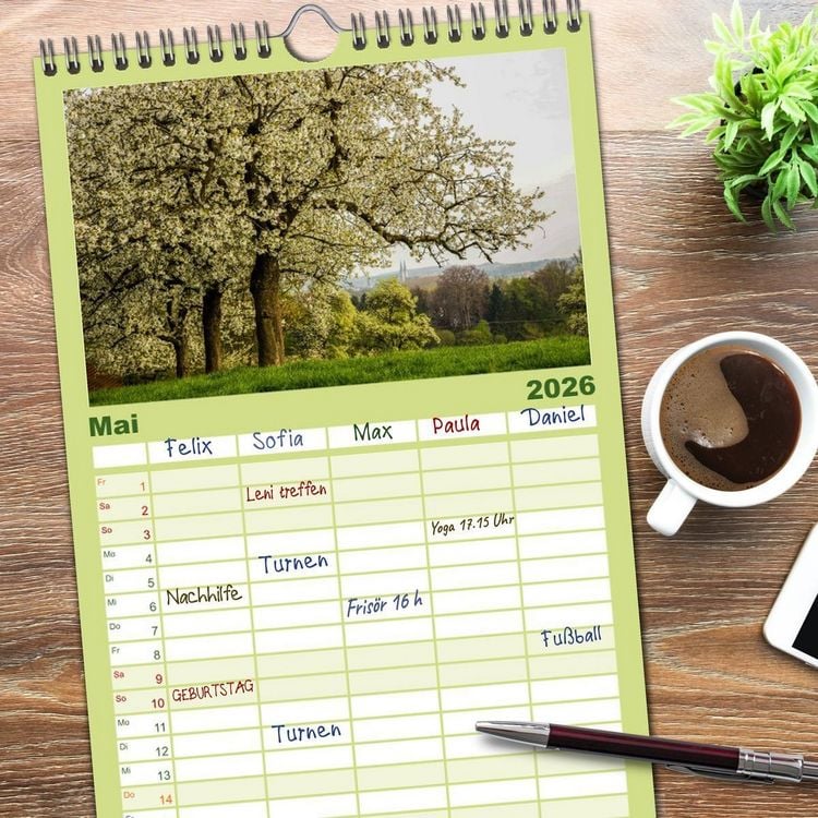 Produktbild: Familienplaner 2026 - Steink&auml;uze (Athene noctua) mit 5 Spalten (Wandkalender, 21 x 45 cm) CALVENDO
