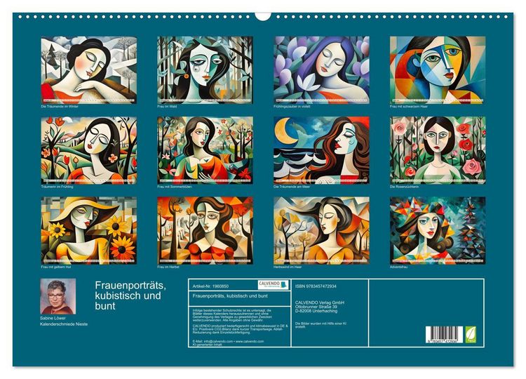 Produktbild: Frauenportr&auml;ts, kubistisch und bunt (Wandkalender 2026 DIN A2 quer), CALVENDO Monatskalender