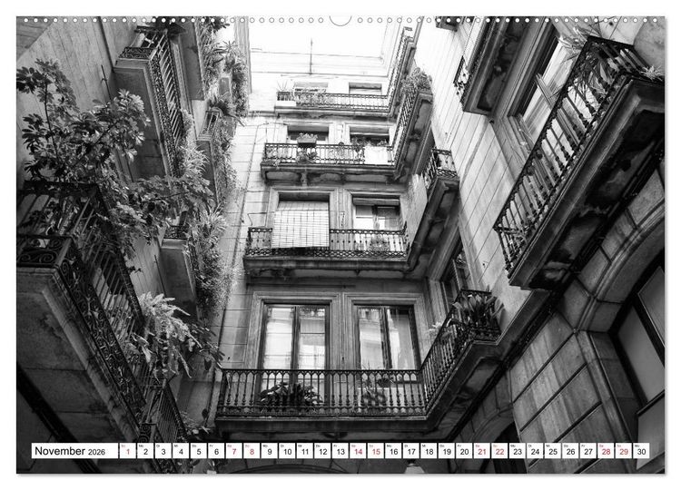 Produktbild: Barcelona Schwarz / Wei&szlig; Impressionen (hochwertiger Premium Wandkalender 2026 DIN A2 quer), Kunstdruck in Hochglanz