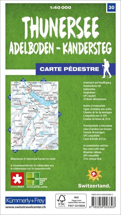 Produktbild: Thunersee / Adelboden - Kandersteg 30 Wanderkarte 1:40 000 matt laminiert