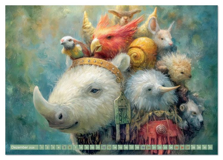 Produktbild: Humorvolle Tieranh&auml;ufungen - Voller Fantasie (hochwertiger Premium Wandkalender 2026 DIN A2 quer), Kunstdruck in Hochglanz