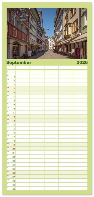 Produktbild: Familienplaner 2026 - Appenzellerland mit 5 Spalten (Wandkalender, 21 x 45 cm) CALVENDO