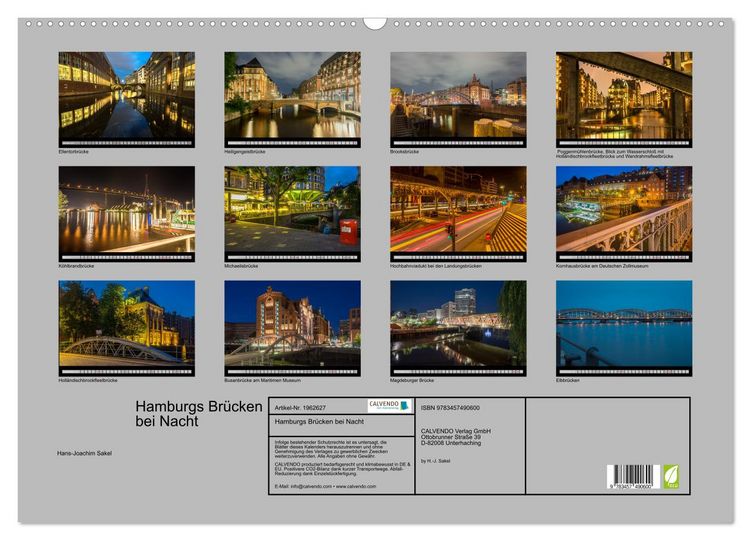 Produktbild: Hamburgs Br&uuml;cken bei Nacht (Wandkalender 2026 DIN A2 quer), CALVENDO Monatskalender