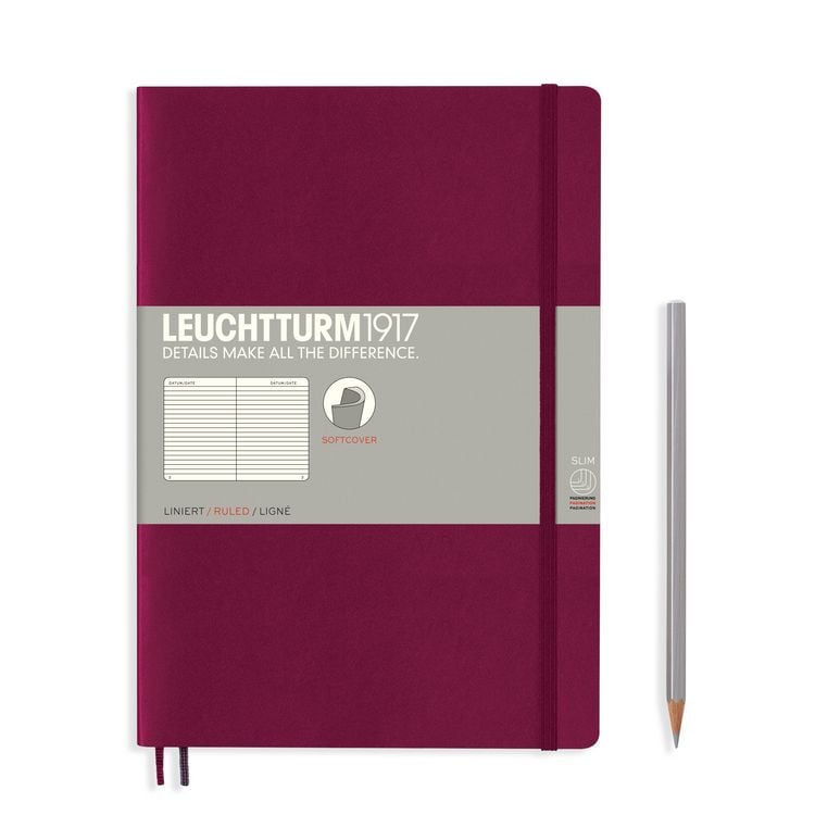Produktbild: LEUCHTTURM1917 Notizbuch Composition (B5), Softcover, 123 nummerierte Seiten, Port Red, Liniert