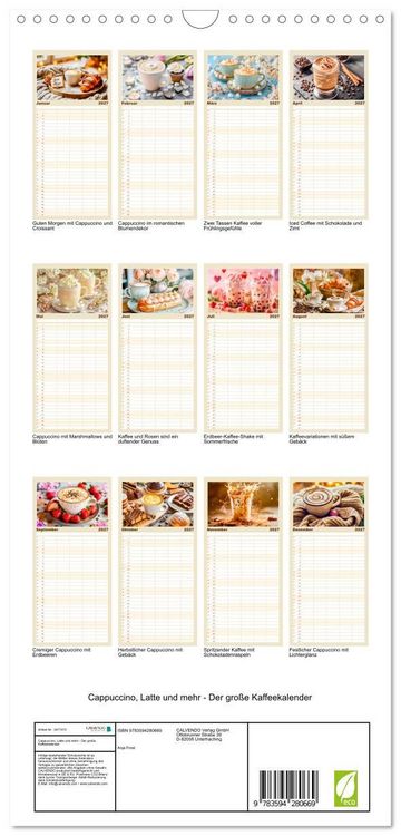 Produktbild: Familienplaner 2027 - Cappuccino, Latte und mehr - Der gro&szlig;e Kaffeekalender mit 5 Spalten (Wandkalender, 21 x 45 cm) CALVENDO