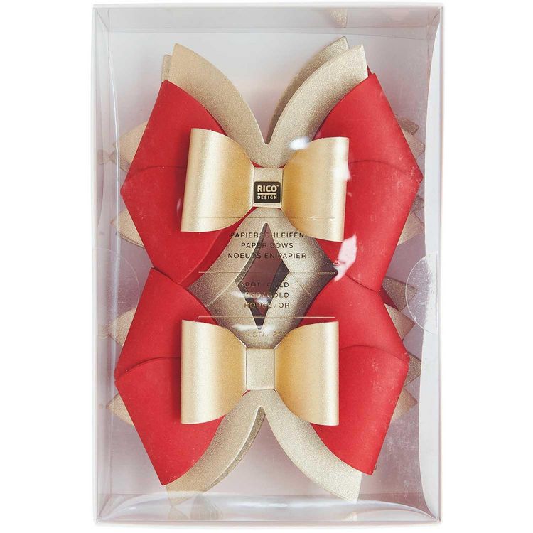 Produktbild: Papierschleifen, Rot/Gold,, 4 Stk, 11,5 x 10 cm, ca. 200 g/m&sup2;