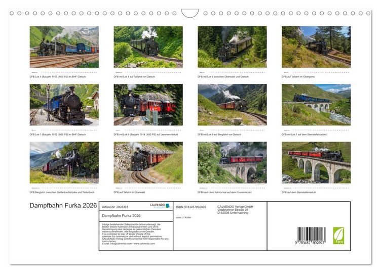 Produktbild: Dampfbahn Furka 2026 (Wandkalender 2026 DIN A3 quer), CALVENDO Monatskalender