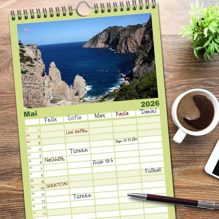 Produktbild: Familienplaner 2026 - Zauberhaftes Ibiza mit 5 Spalten (Wandkalender, 21 x 45 cm) CALVENDO
